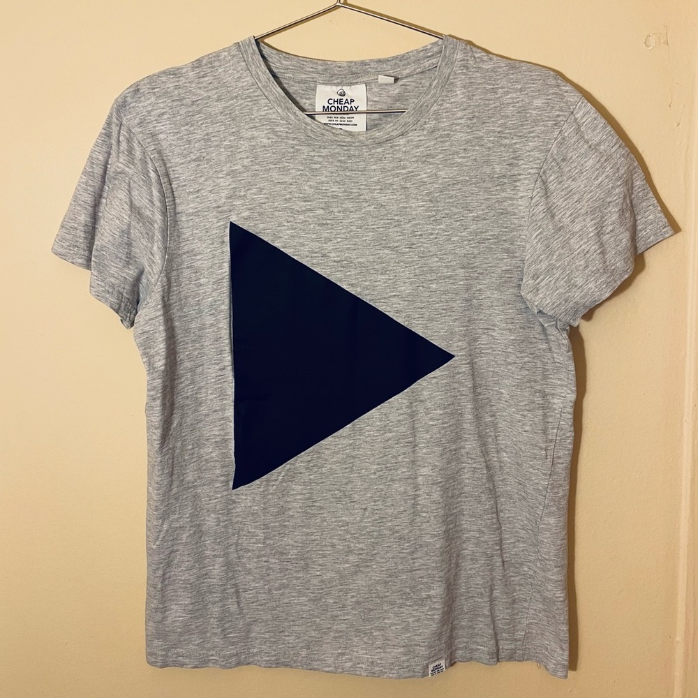Cheap Monday Gray Tee with Black Triangle Play Button